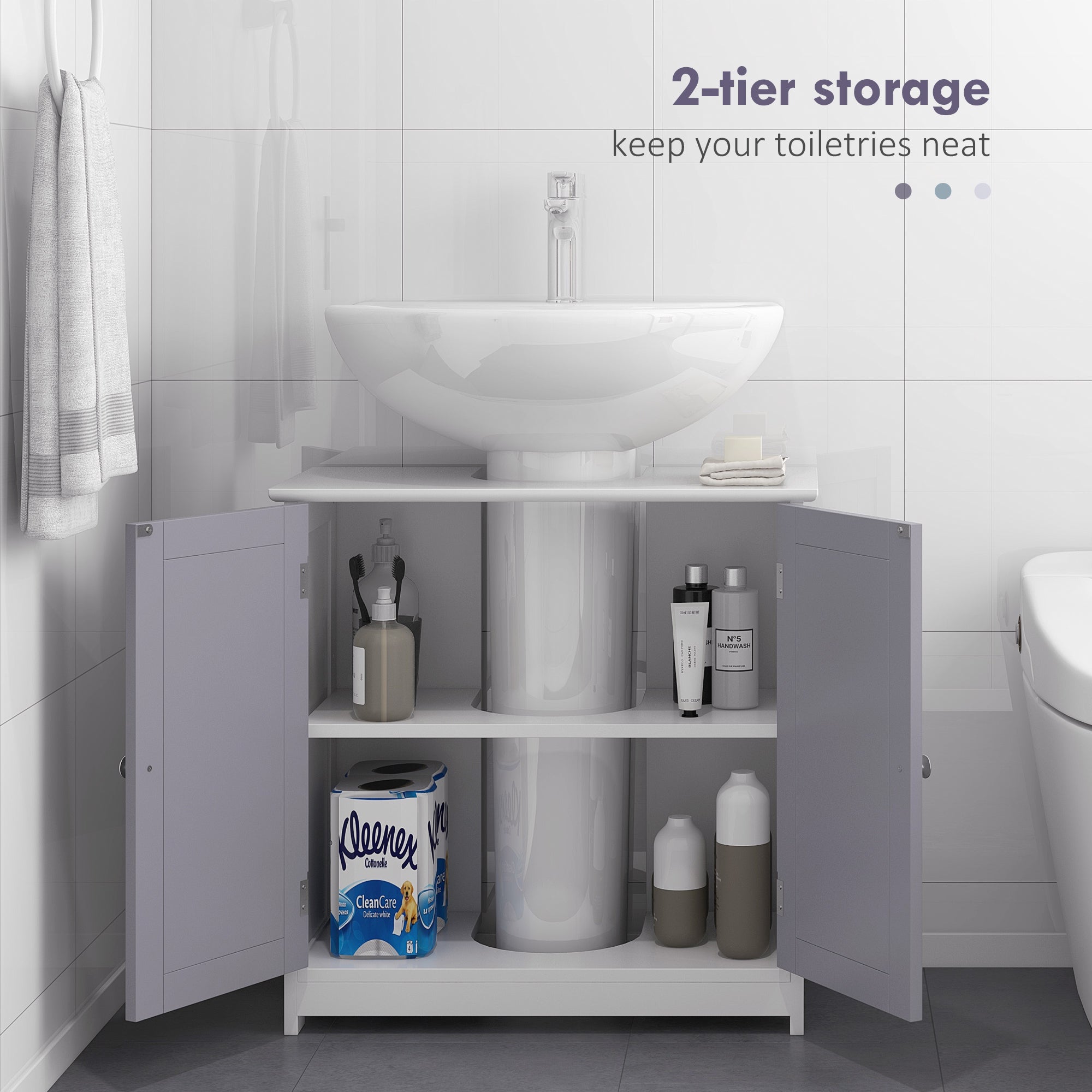 Bathroom Vanities, Bathroom Sink Cabinets with U-Shape Cut-Out and Adjustable Internal Shelf, White and Gray