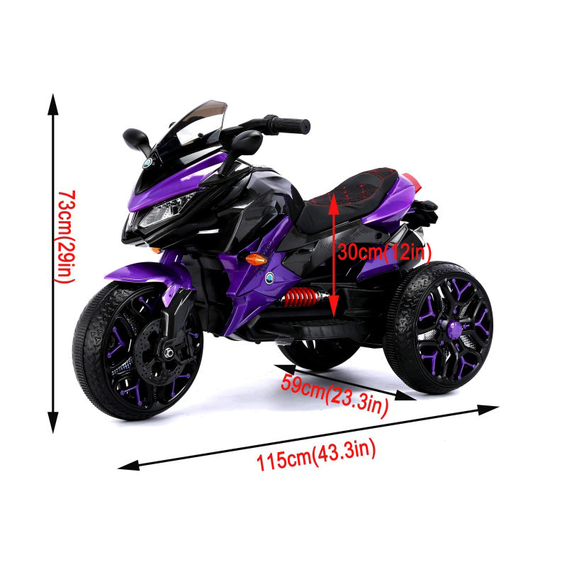 3-Wheel Kids Ride-On Motorcycle with Manual Throttle & Foot Brake, One-Button Start, Motorbike for Ages 3-5, 43.5″ L x 23.5″ W x 29″ H, Purple