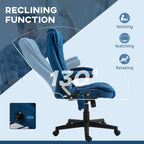 6 Point Executive Office Chair with Heat, Velvet High Back Vibrating Massage Office Chair, Drak Blue