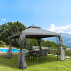 118" x 118" Steel Outdoor Patio Gazebo Canopy with Removable Mesh Curtains, Display Shelves, & Steel Frame, Gray