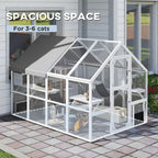 Wooden Catio Outdoor Cat Enclosure with Waterproof Cover, 2 Condos, 6 Platforms, Bridge, Doors, White