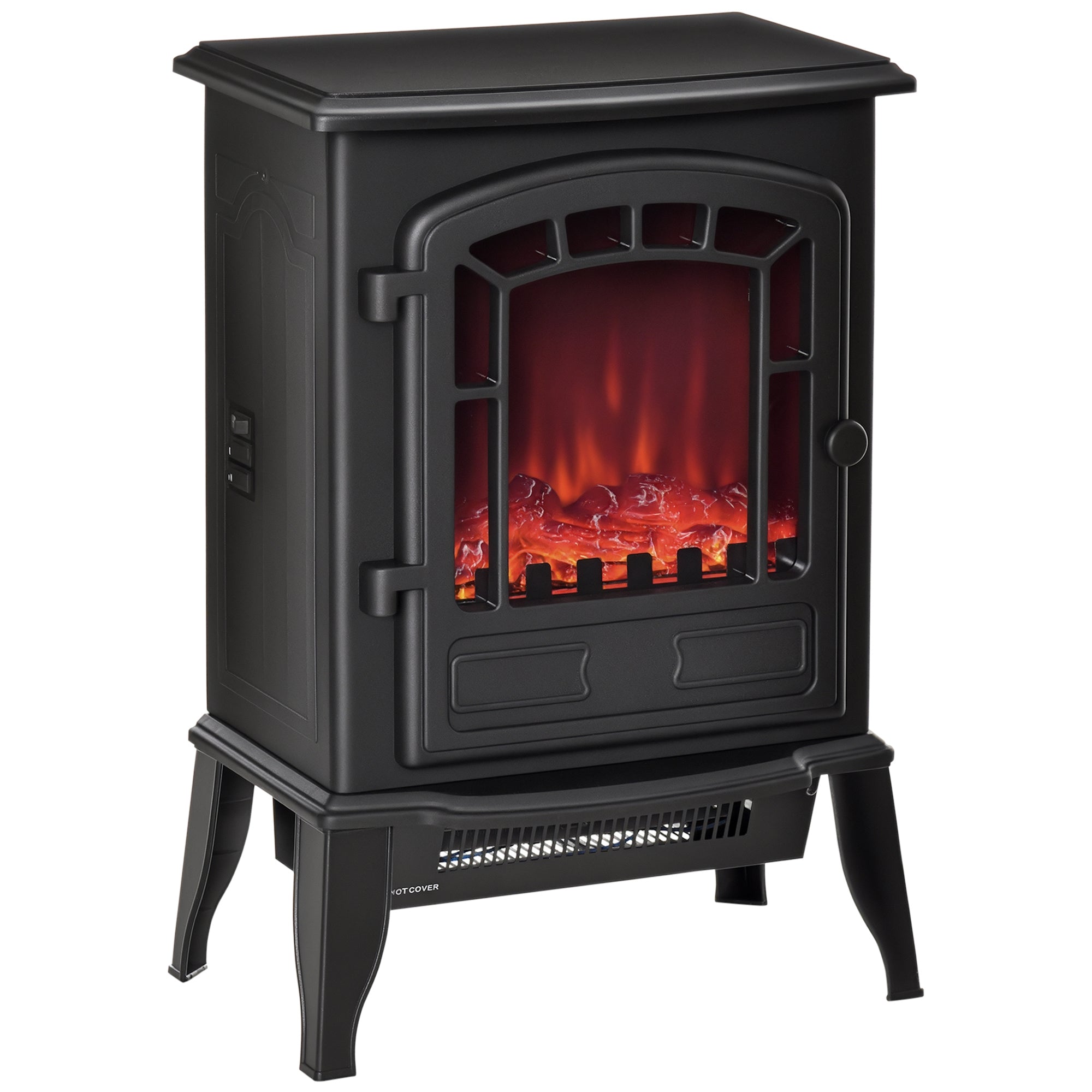 Electric Fireplace Heater, Freestanding Fireplace Stove with Realistic Flame Effect Overheat Protection 750W/1500W Black