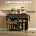 44" Mobile Kitchen Island Table, Kitchen Island Cart on Wheels with Storage Cabinets, 2 Drawers, Brown