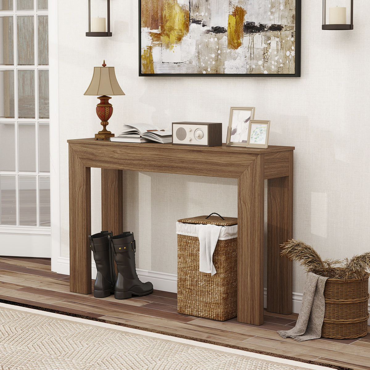 Modern Console Table, 47" Narrow Entryway Table, Walnut