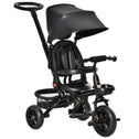 Kids Tricycle, 5 in 1 Foldable Trike with Reversible Seat, Adjustable Parent Handle, Safety Harness, Wheel Brakes, Removable Canopy, Storage, Tricycle for Toddlers 1-5 Years, Black