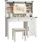 Vanity Desk Set with Mirror and Lights, Cushioned Stool, Storage Drawer, Cabinet, Shelves for Bedroom, White