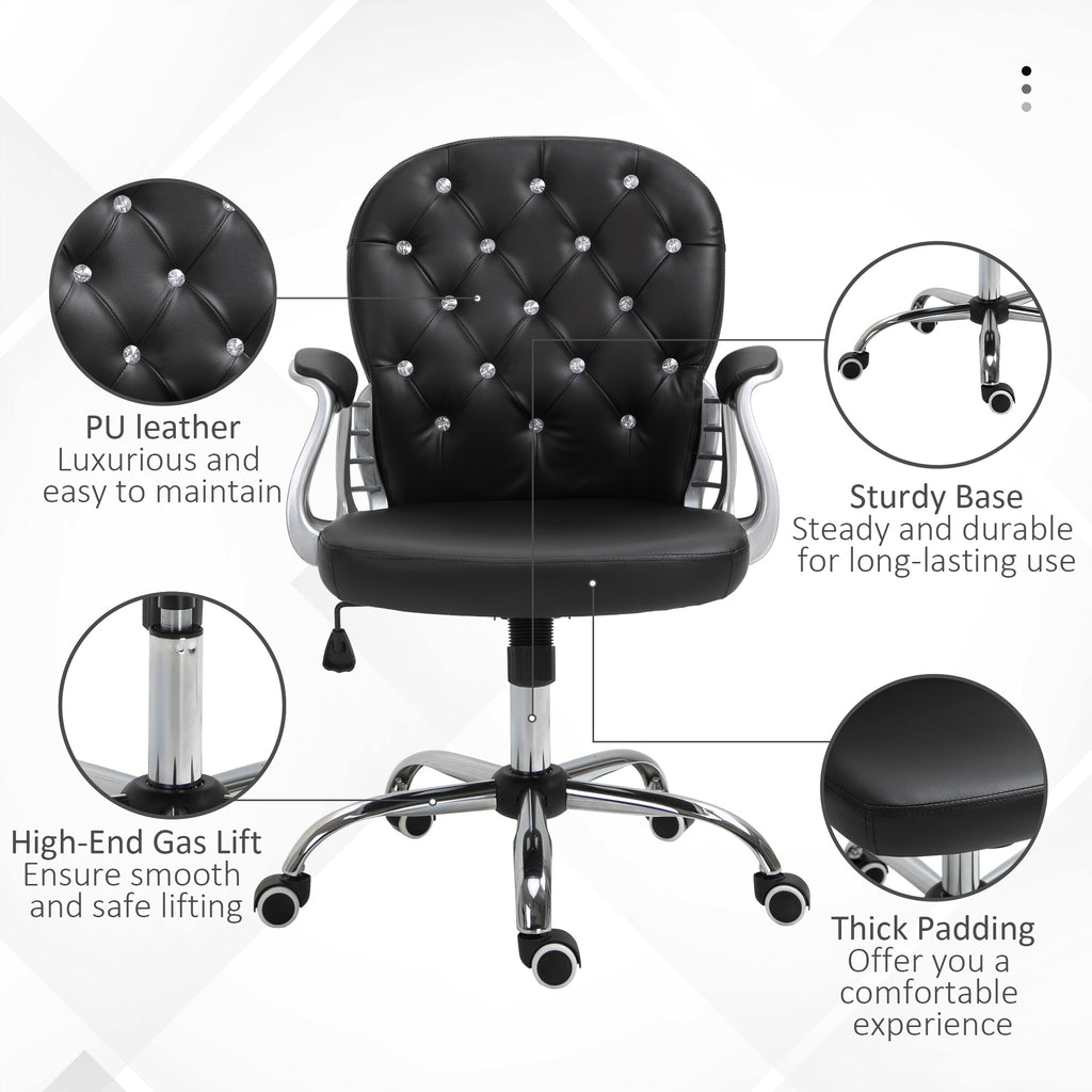 Button Tufted Desk Chair, Home Office Chair with Padded Armrests, Adjustable Height and Swivel Wheels, Pink