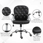 Button Tufted Desk Chair, Home Office Chair with Padded Armrests, Adjustable Height and Swivel Wheels, Pink