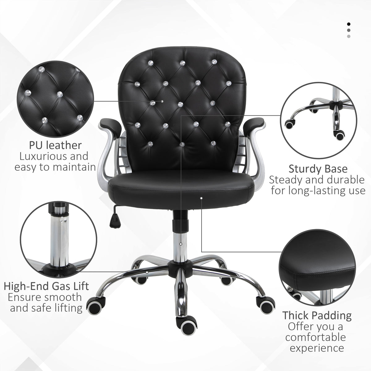 Button Tufted Desk Chair, Home Office Chair with Padded Armrests, Adjustable Height and Swivel Wheels, Pink