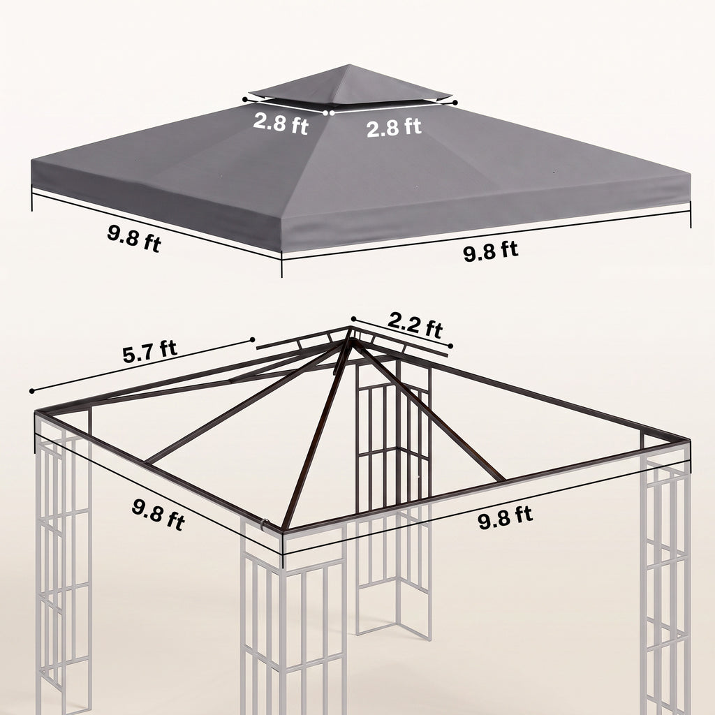 Gazebo Replacement Canopy for Model 01 -0153, 2-Tier Top Cover for 9.8' x 9.8' Gazebo, Charcoal (TOP ONLY)