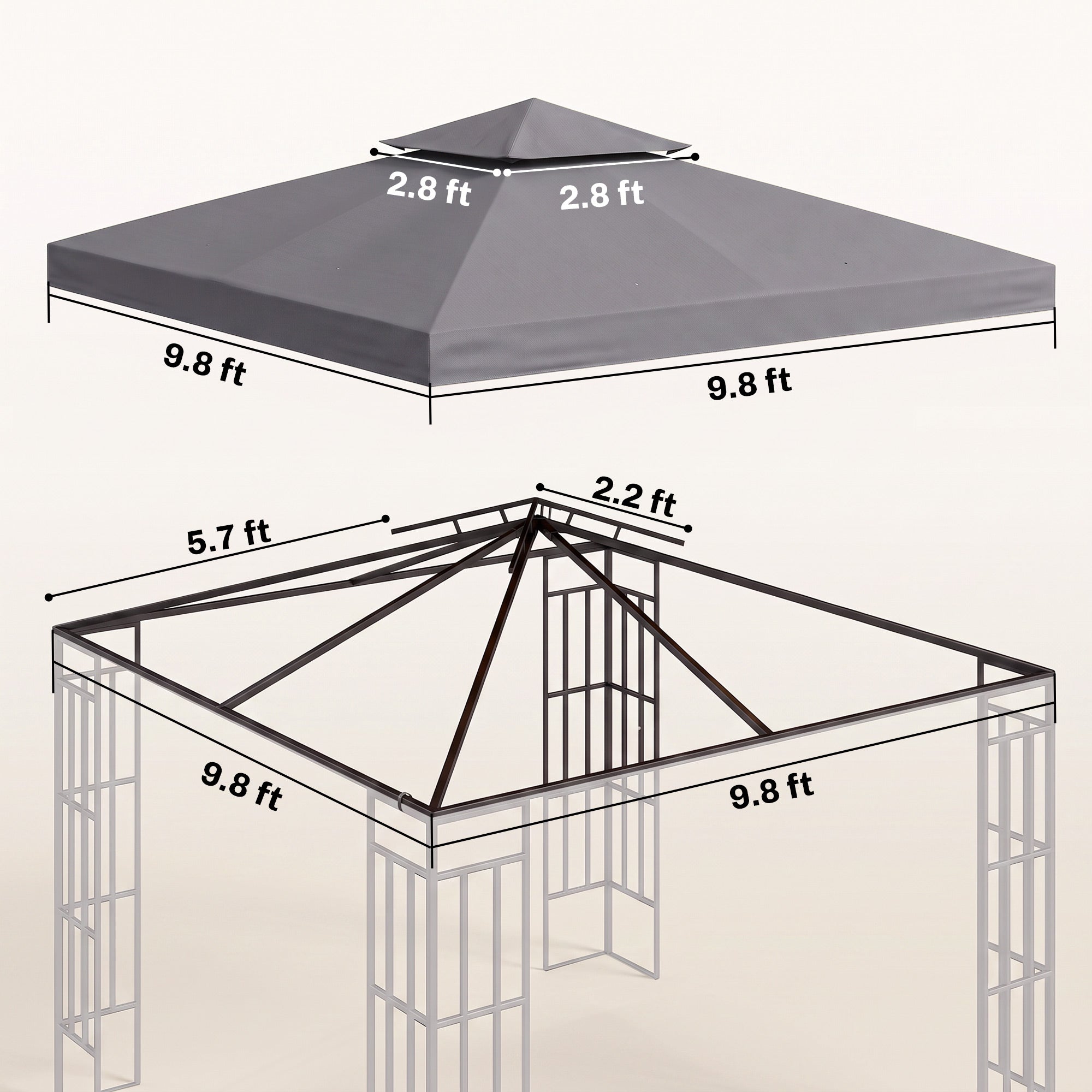 Gazebo Replacement Canopy for Model 01 -0153, 2-Tier Top Cover for 9.8' x 9.8' Gazebo, Charcoal (TOP ONLY)