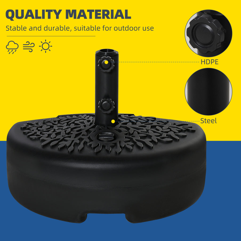 Half Round Umbrella Base, Sand or Water Filled Half Patio Umbrella Stand Holder for Lawn, Deck, Backyard and Garden, 40lb Capacity Water or 46lb Capacity Sand, Fit 1.5"or 2" Pole, Black