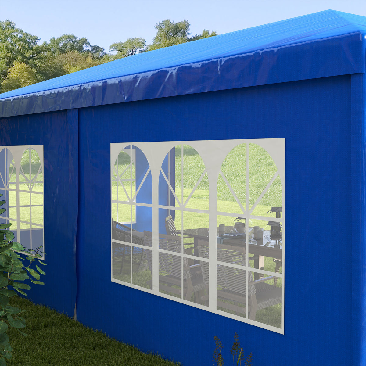 9.6' x 19' Large Party Tent, Outdoor Event Shelter, Gazebo Canopy with 4 Removable Window Sidewalls for Weddings, Picnics, Blue