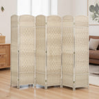 Folding Room Divider Screen 6 Panel 6' Tall Privacy Screen Freestanding Wood Partition for Home Office, Washed Oak