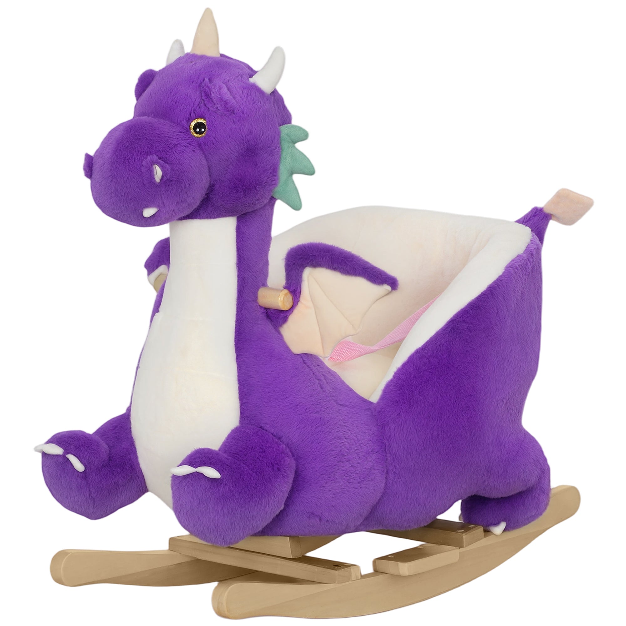 Baby Rocking Horse, Kids Ride On Dragon Toy with Realistic Dragon Roar and Safety Belt for Kids 18–36 Months, Purple