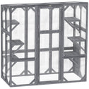 Large Wooden Catio Outdoor with 6 Jumping Platforms, Weatherproof Roof, for 1-3 Cats, 59" x 28" x 60", Gray