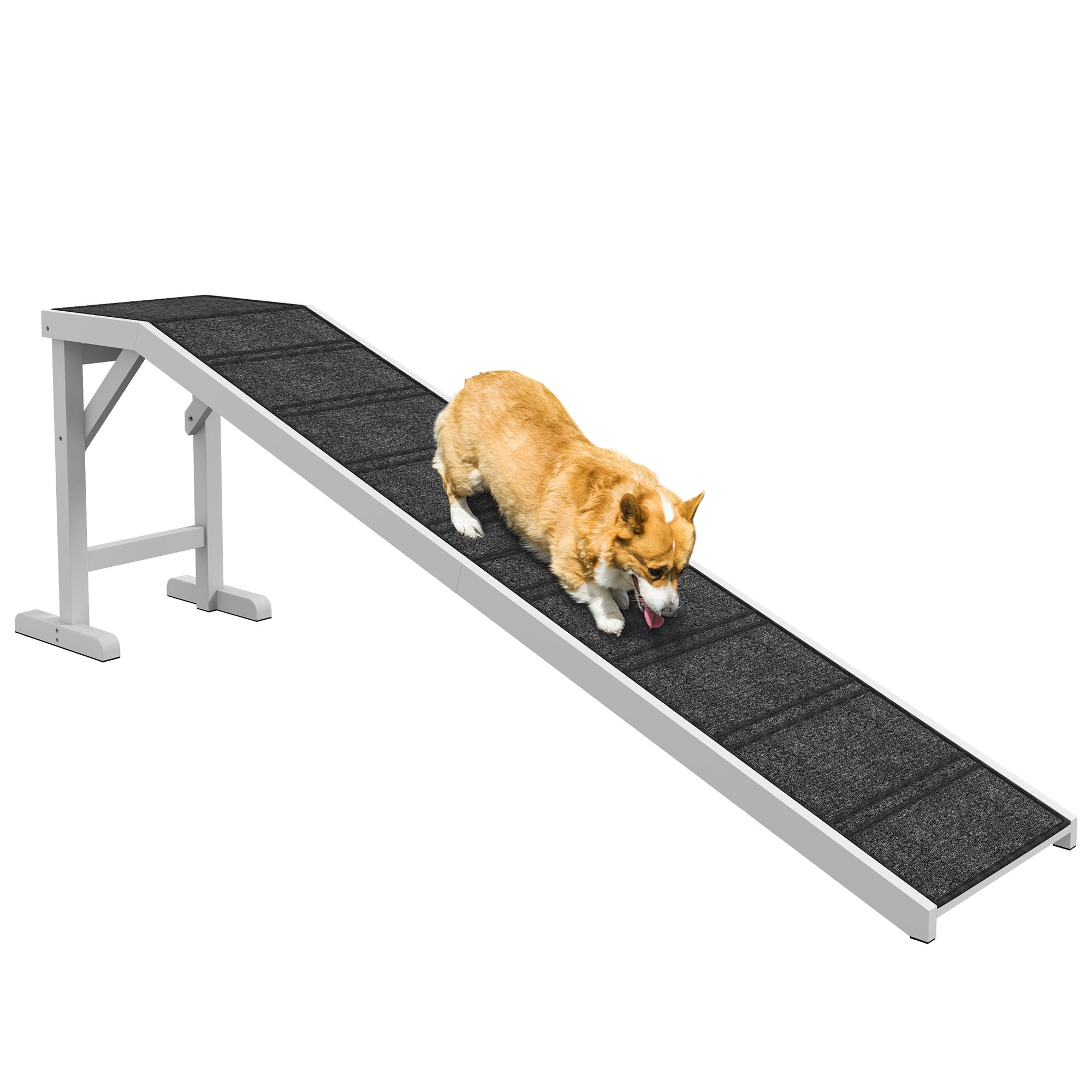 Dog Ramp Foldable with Non-slip Carpet Top Platform, Gray, White