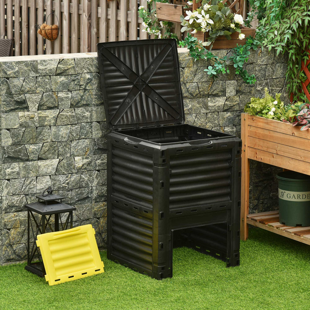 Garden Compost Bin 80 Gallon Outdoor Large Capacity Composter Fast Create Fertile Soil Aerating Box, Yellow