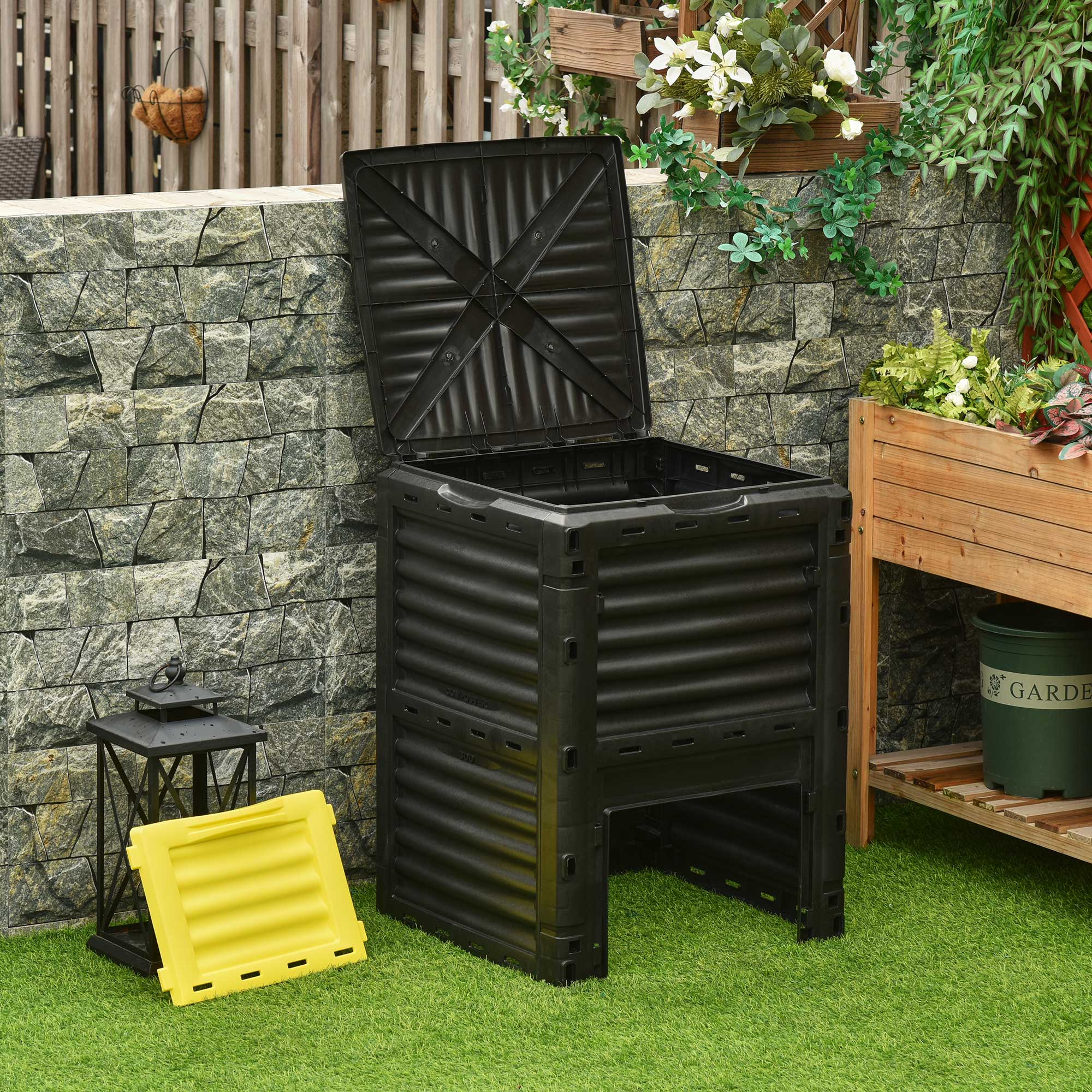 Garden Compost Bin 80 Gallon Outdoor Large Capacity Composter Fast Create Fertile Soil Aerating Box, Yellow
