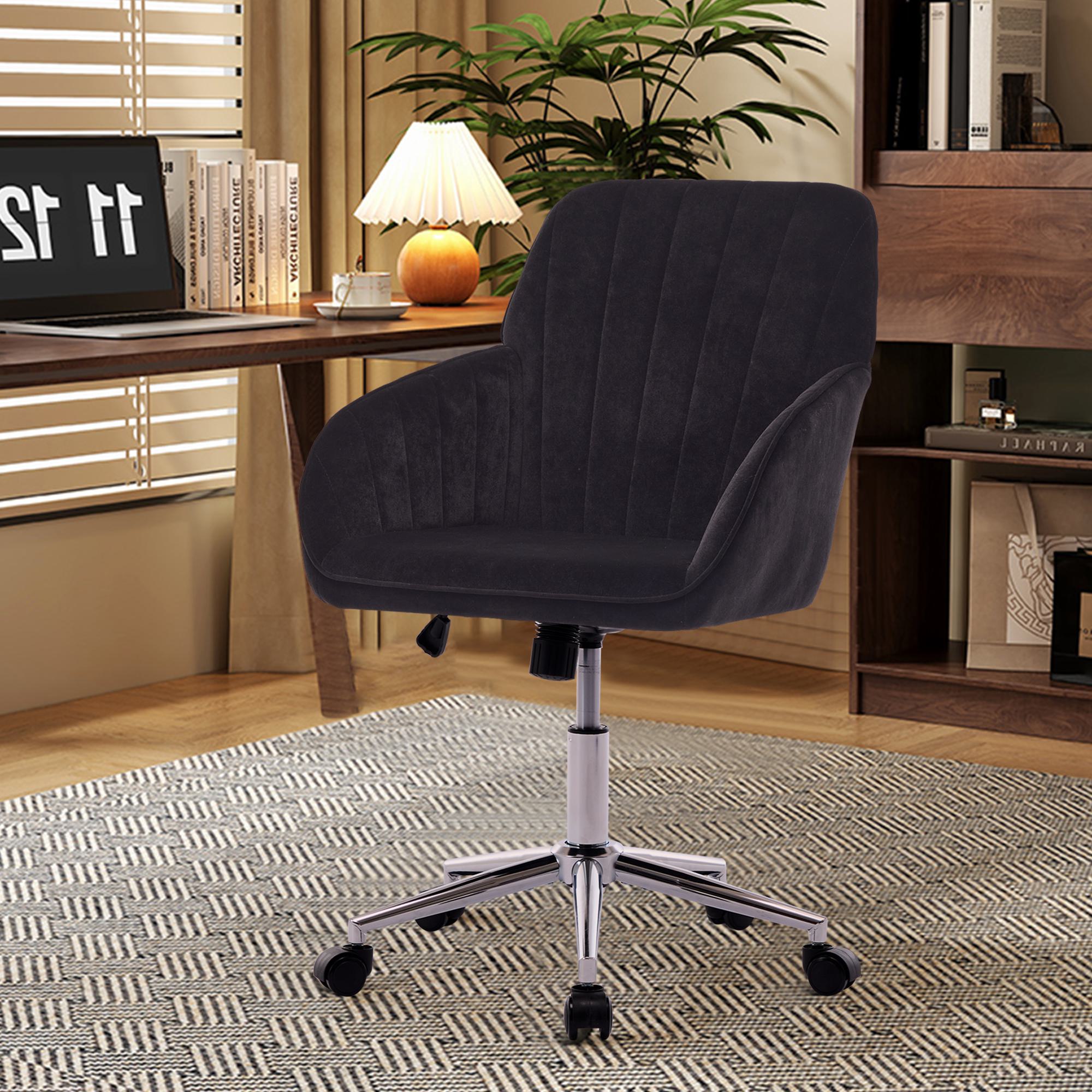 Adjustable Ergonomic Swivel Chair with Memory Foam Cushion and Lumbar Support, Office Chair with Silver Base, 25" L x 23" W x 38" H, Black