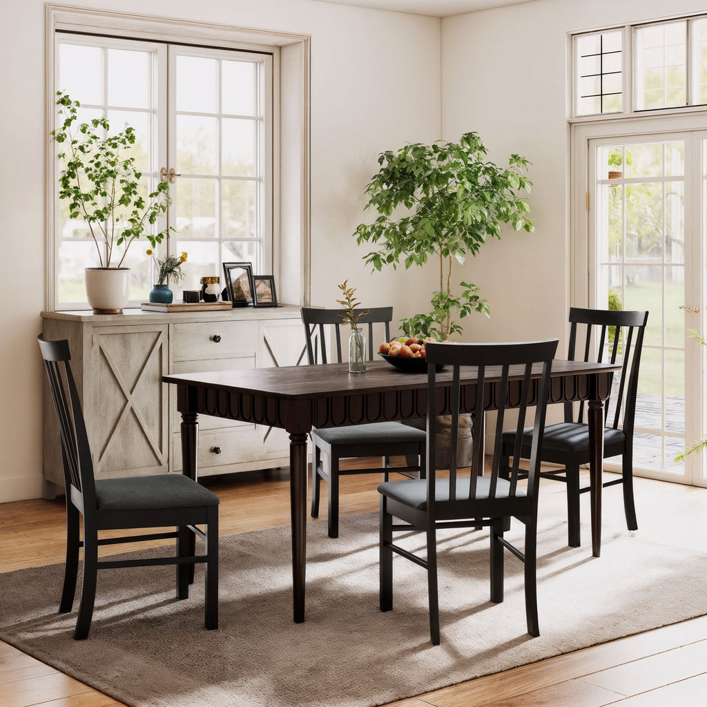 Wooden Dining Chairs Set of 4, Farmhouse Upholstered Kitchen Chairs with Rubber Wood Frame, Black and Gray
