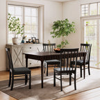 Wooden Dining Chairs Set of 4, Farmhouse Upholstered Kitchen Chairs with Rubber Wood Frame, Black and Gray