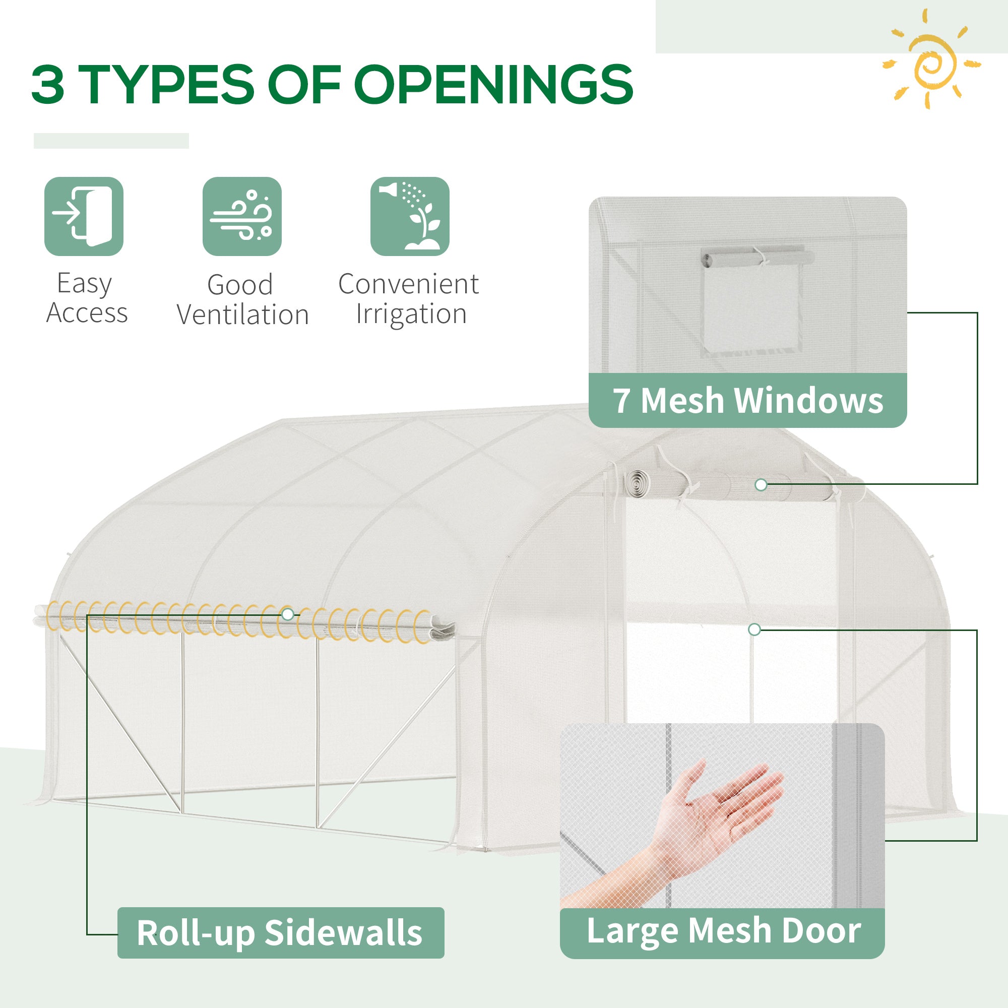 11.5' x 10' x 6.5' Walk-in Tunnel Greenhouse, Green House with Zippered Mesh Door, 7 Mesh Windows & Roll-up Sidewalls, Upgraded Gardening Plant Hot House with Galvanized Steel Hoops, White