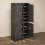 64" 4-Door Kitchen Pantry, Freestanding Storage Cabinet with 3 Adjustable Shelves for Kitchen, Gray Oak