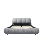 Queen Size Upholstered Bed with Oversized Padded Backrest, Solid Wood Frame, Adjustable Mattress Heights, 96.5" L x 70" W x 43.5" H, Grey