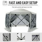 6-Sided Hexagon Pop Up Party Tent Gazebo with Mesh Netting Walls & Shaded Interior, 12' x 12', Beige
