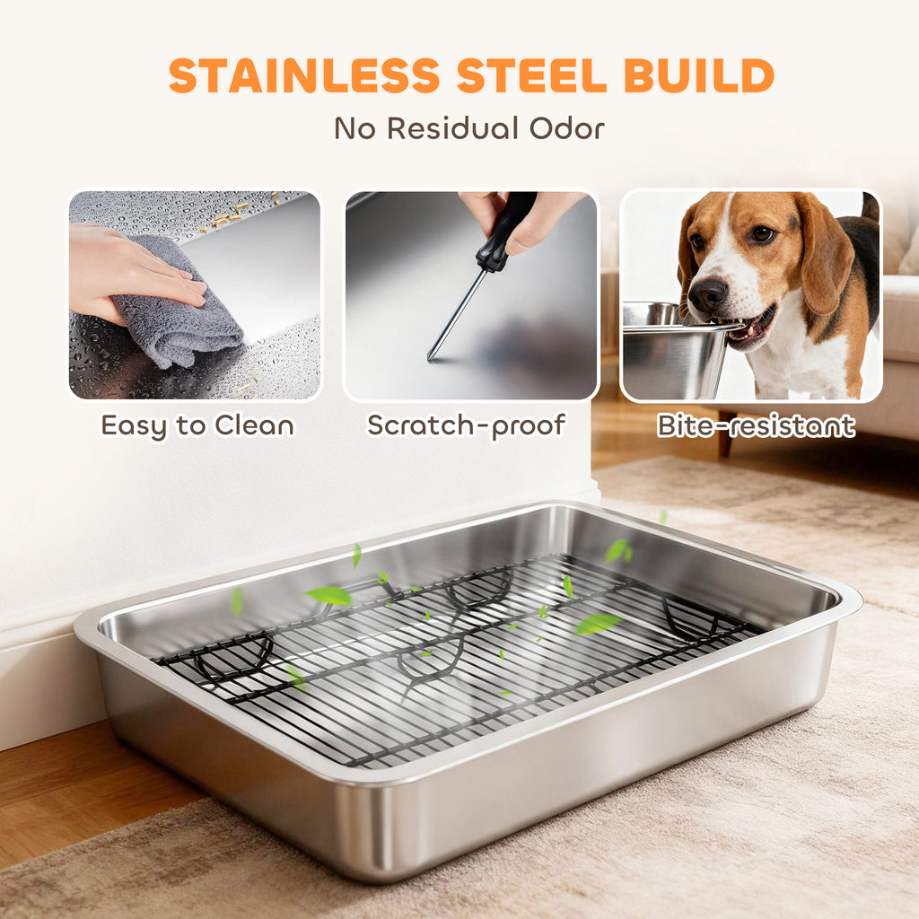 Dog Potty Tray Stainless Steel for Small and Medium Dogs, Dog Training Tray for Porch, Bathroom, Balcony, 28" x 20" x 4"