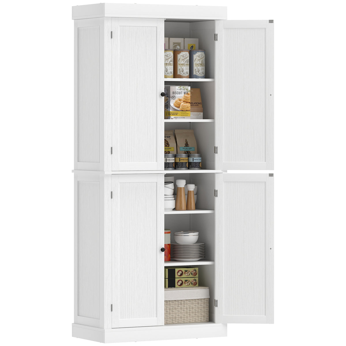 72" Kitchen Cabinet, Pantry Storage Cabinet with Doors and Shelves, Freestanding Food Pantry Cabinet, White Wood Grain