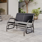 2-Person Outdoor Glider Bench, Patio Double Swing Rocking Chair Loveseat w/Powder Coated Steel Frame for Backyard Garden Porch, Black