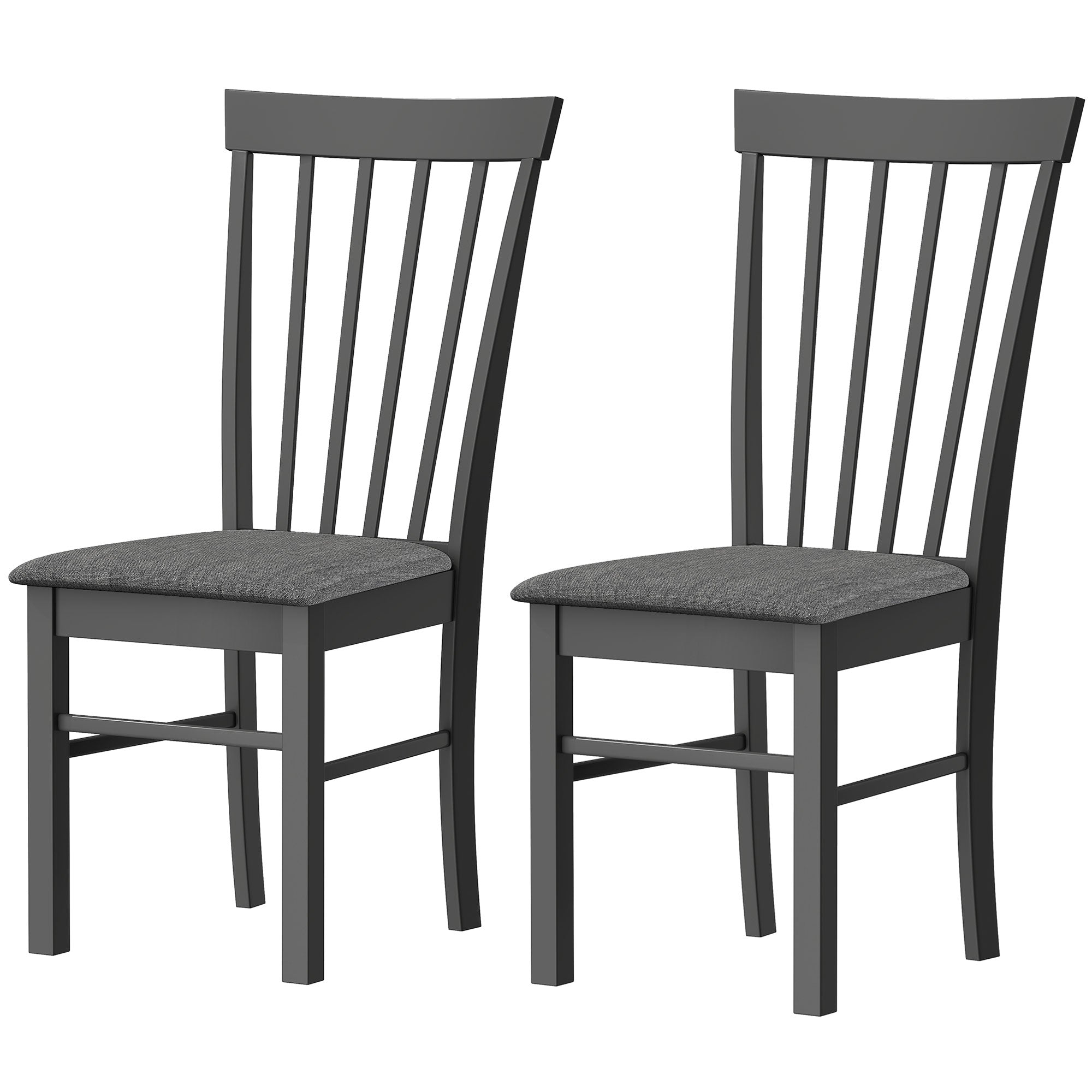 Wooden Dining Chairs Set of 2, Farmhouse Upholstered Kitchen Chairs with Rubber Wood Frame, Black and Gray