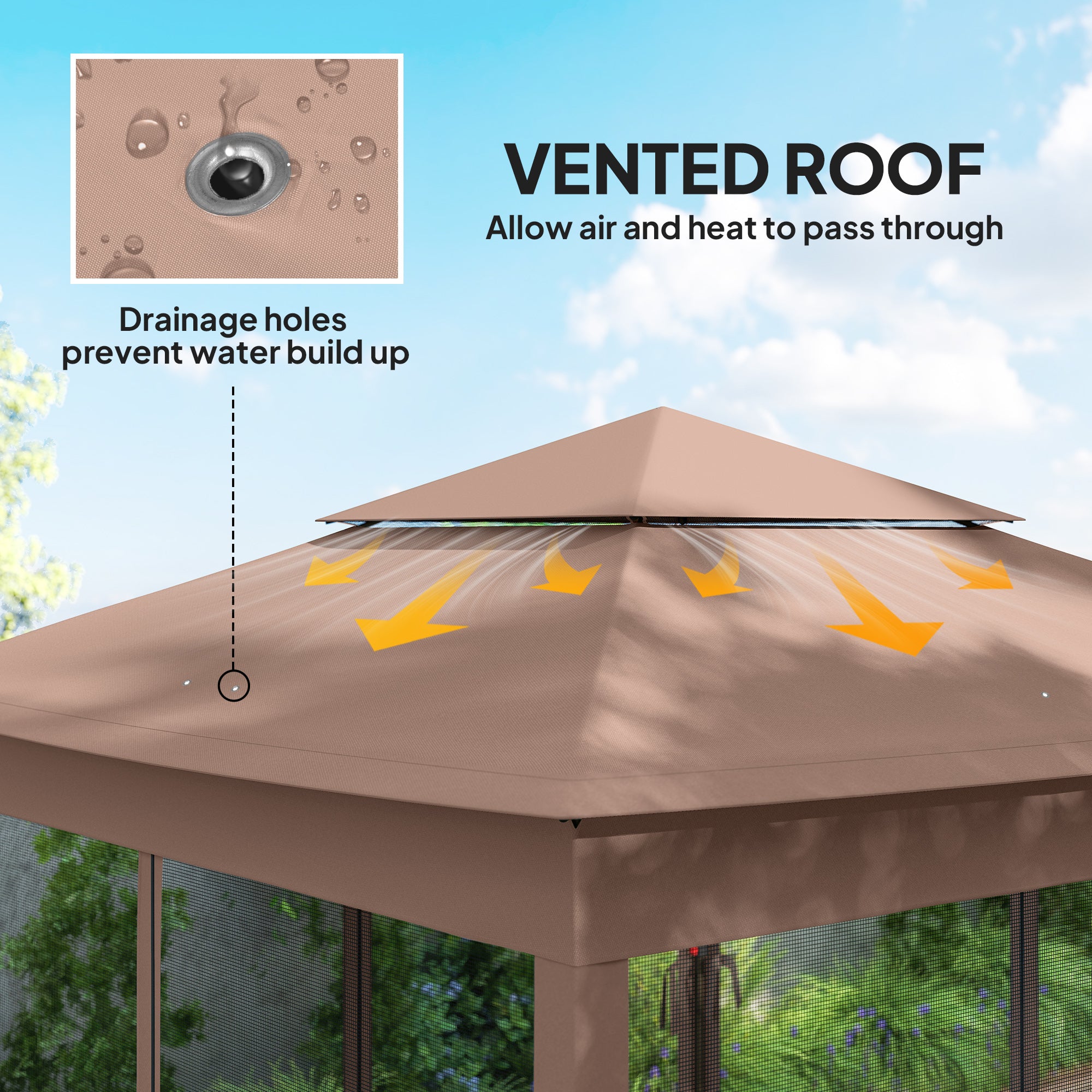 Outdoor Patio Pop Up Canopy Gazebo Shelter with Zipper Netting, Carry Bag, 11' x 11', Brown
