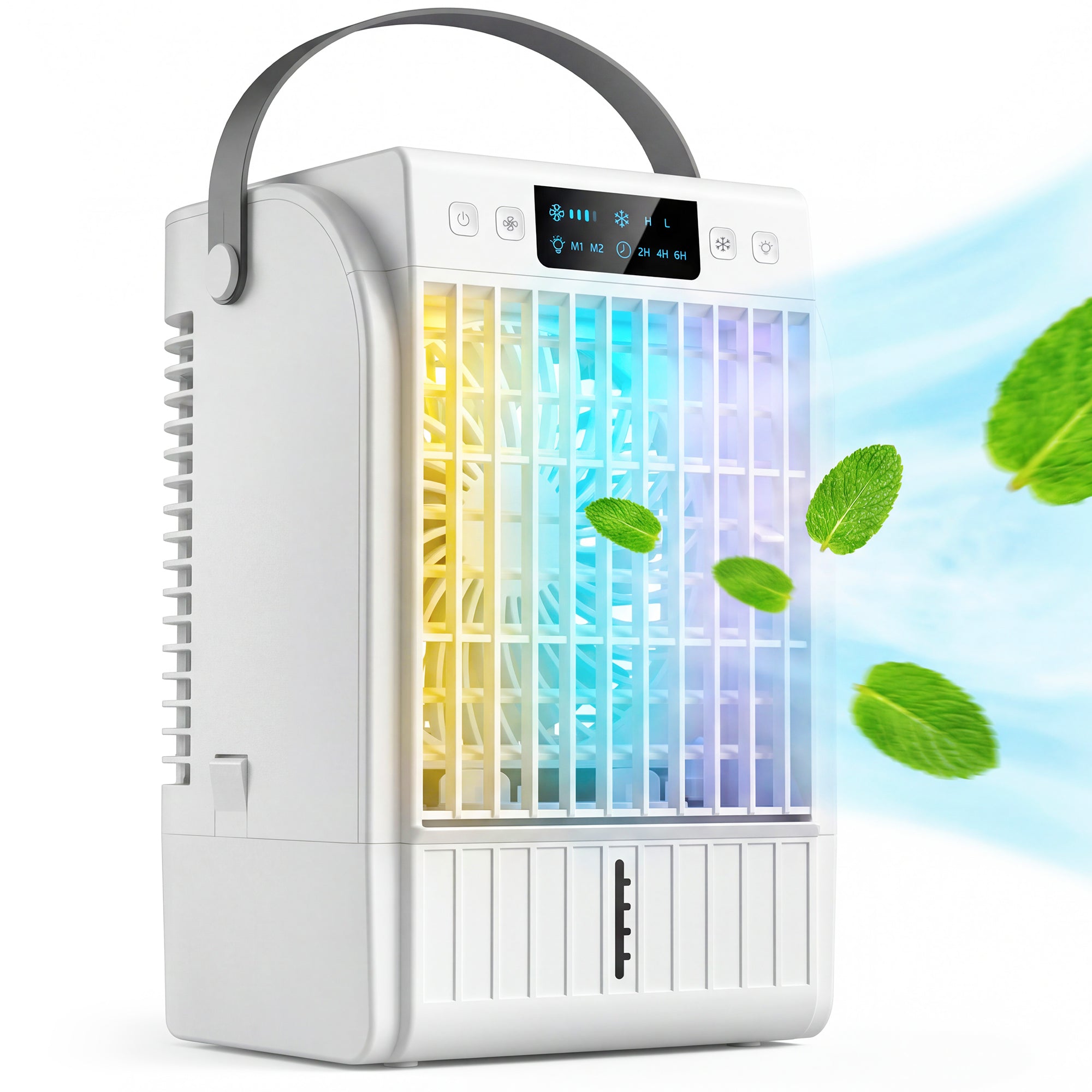 Evaporative Air Cooler, 4-in-1 Portable Air Conditioner with 4 Wind Speed, 2 Mist Mode, RGB 7 LED Light