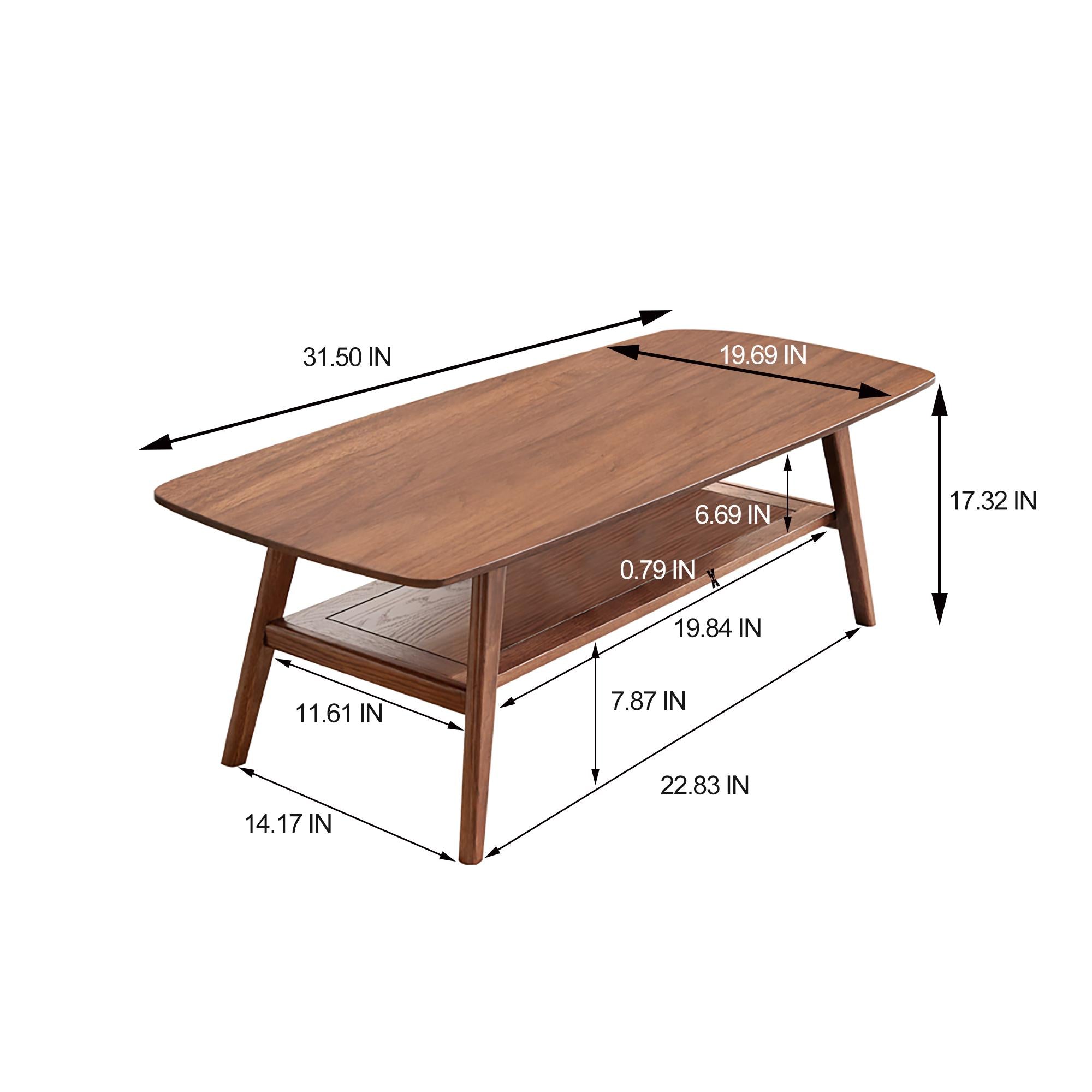 Practical Coffee Table with 2-Tier Open Storage & Rounded Corners, Safe center table for Living Area, 31.5″ L x 19.5″ W x 17.5″ H, Walnut