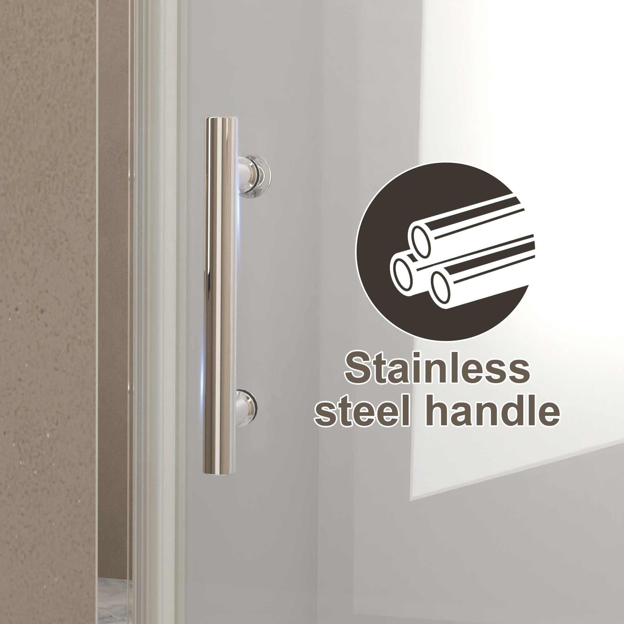36” Pivot Shower Door with Explosion-Proof Film and Tempered Glass, Bathroom Door with Stainless Steel Handle, 36" L x 0.5" W x 72" H, Chrome