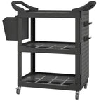3-Tier Rolling Tool Cart, 200 LBS Capacity Plastic Utility Cart with Side Shelf and Storage Bucket, Black
