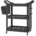3-Tier Rolling Tool Cart, 200 LBS Capacity Plastic Utility Cart with Side Shelf and Storage Bucket, Black