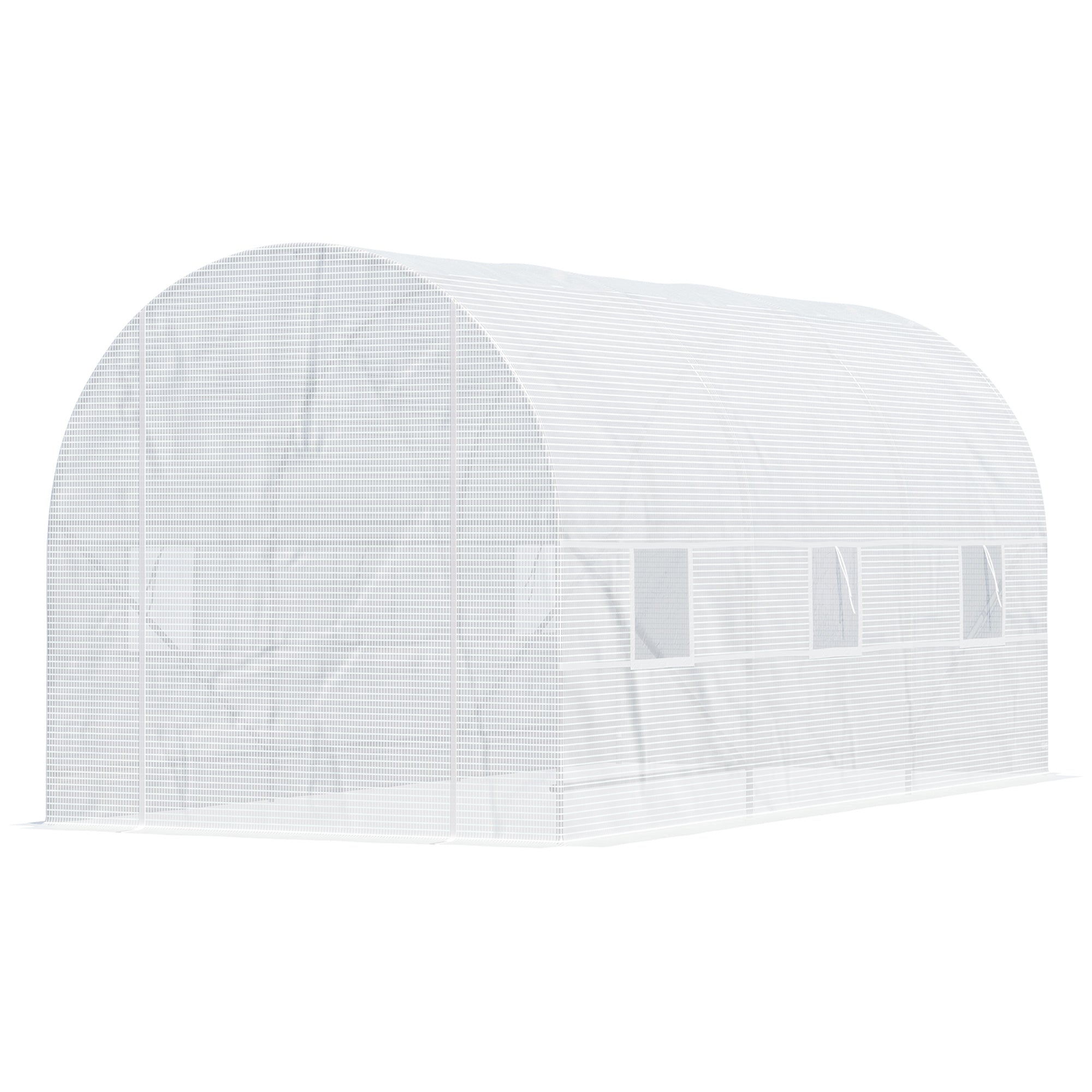 15' x 7' x 7' Walk-In Tunnel Greenhouse, Large Garden Hot House Kit with 6 Roll-up Windows & Roll Up Door, Steel Frame, White
