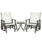 3-Piece Outdoor Gliders Set Bistro Set with Steel Frame, Tempered Glass Top Table for Patio, Garden, Backyard, Lawn, Cream White