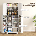 64" Tall Kitchen Pantry Cabinet with Motion Sensor Light, Spice Racks and Adjustable Shelves, White