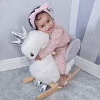 Kids Ride on Horse Swan Rocker with Sound, Plush Seat, Wooden Base, Safety Belt for Toddlers 18-36 Months, White