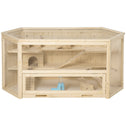 Wooden Large Hamster Cage Small Animal Exercise Play House 3 Tier with Tray, Seesaws, Water Bottle, Activity Center, Natural