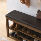 Height-Adjustable Long Shoe Bench with Lift-Up Concealed Storage, Durable Stool with Ventilated Compartments, 39.5" L x 12" W x 22" H, Brown