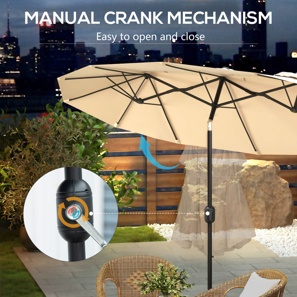Double Sided Patio Umbrella, 9.7' Large Outdoor Market Umbrella with Push Button Tilt and Crank, 3 Air Vents and 12 Ribs, for Garden, Deck, Pool, Brown