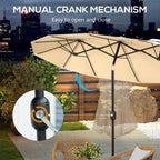 Double Sided Patio Umbrella, 9.7' Large Outdoor Market Umbrella with Push Button Tilt and Crank, 3 Air Vents and 12 Ribs, for Garden, Deck, Pool, Brown