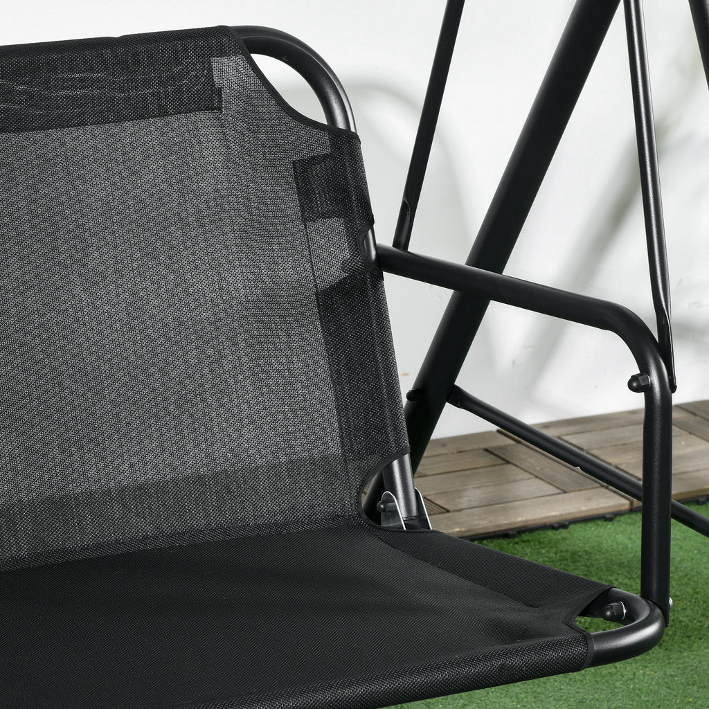3-Seat Outdoor Patio Swing Chair w/ Cushion, Steel Frame Stand, Adjustable Tilt Canopy for Patio, Garden, Black 1