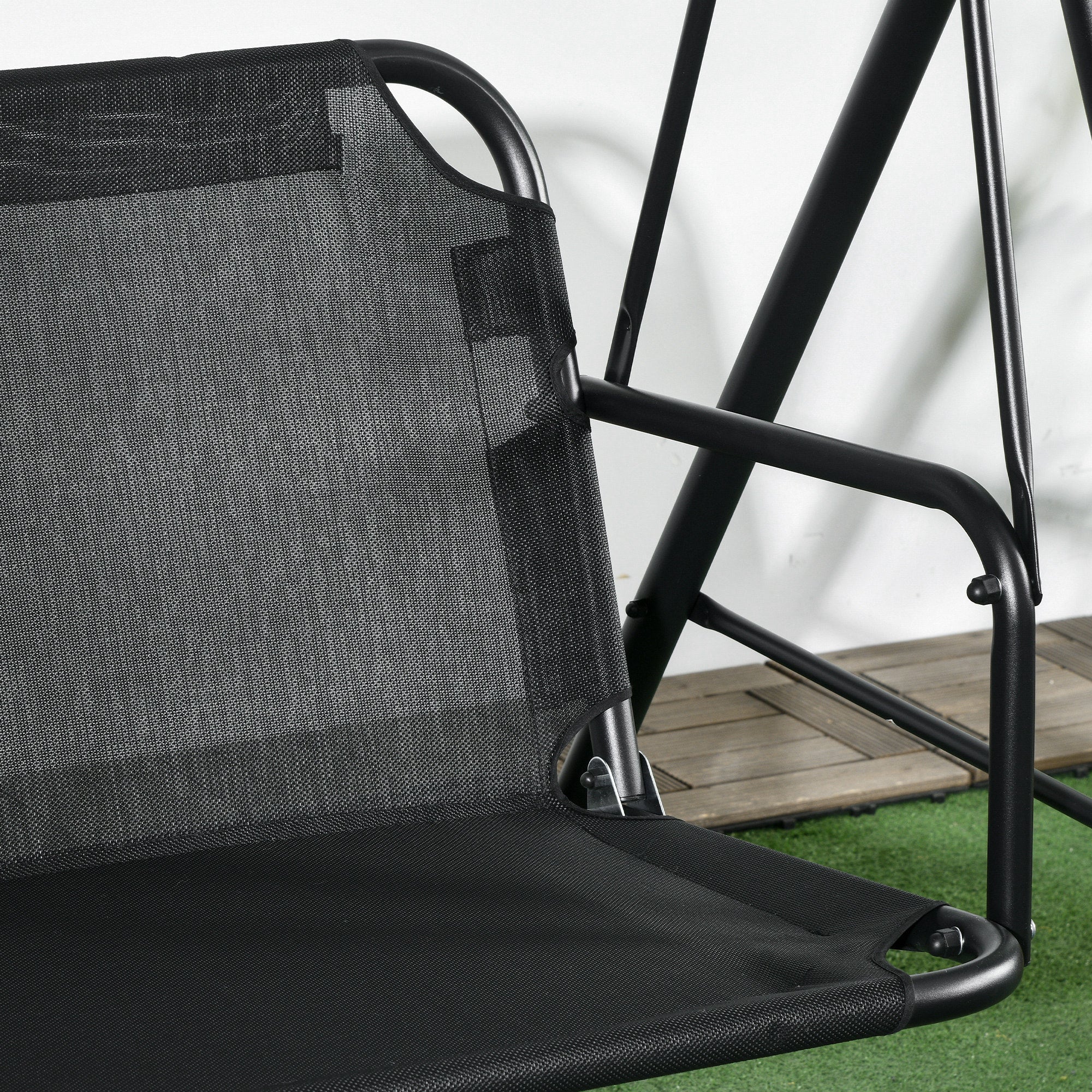 3-Seat Outdoor Patio Swing Chair w/ Cushion, Steel Frame Stand, Adjustable Tilt Canopy for Patio, Garden, Black 1